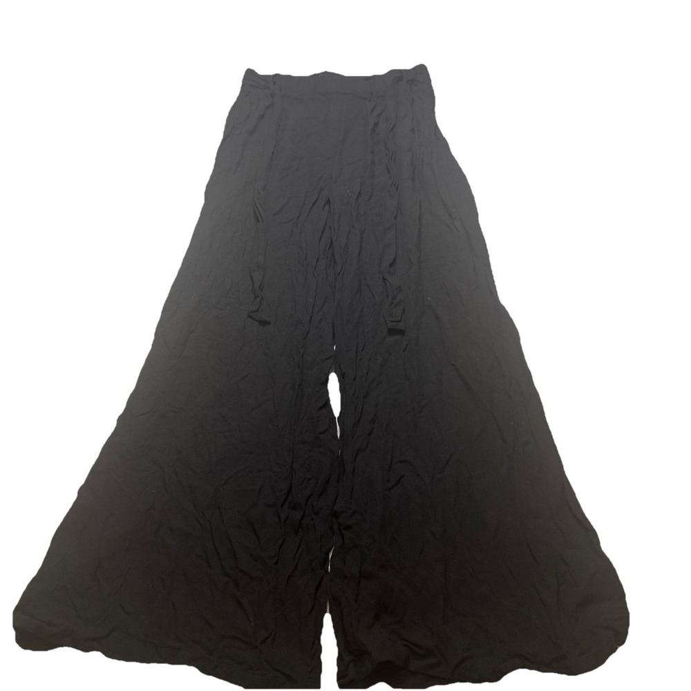 Mieva Black Wide‎ Leg Pants Elastic Paperbag Waist Relaxed Flowy Trousers
